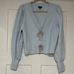 Express embellished light blue cardigan with puff sleeves sz M